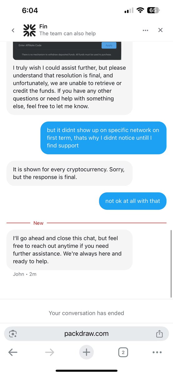 tntapple0304's tweet photo. so @PackDraw is telling me when I deposit with wrong network, nothing they can do with it, telling me they can not access to their OWN system and transfer my crypto back in manual, this is unacceptable

@DoomisGod this is your website huh? https://t.co/P818pISt1H