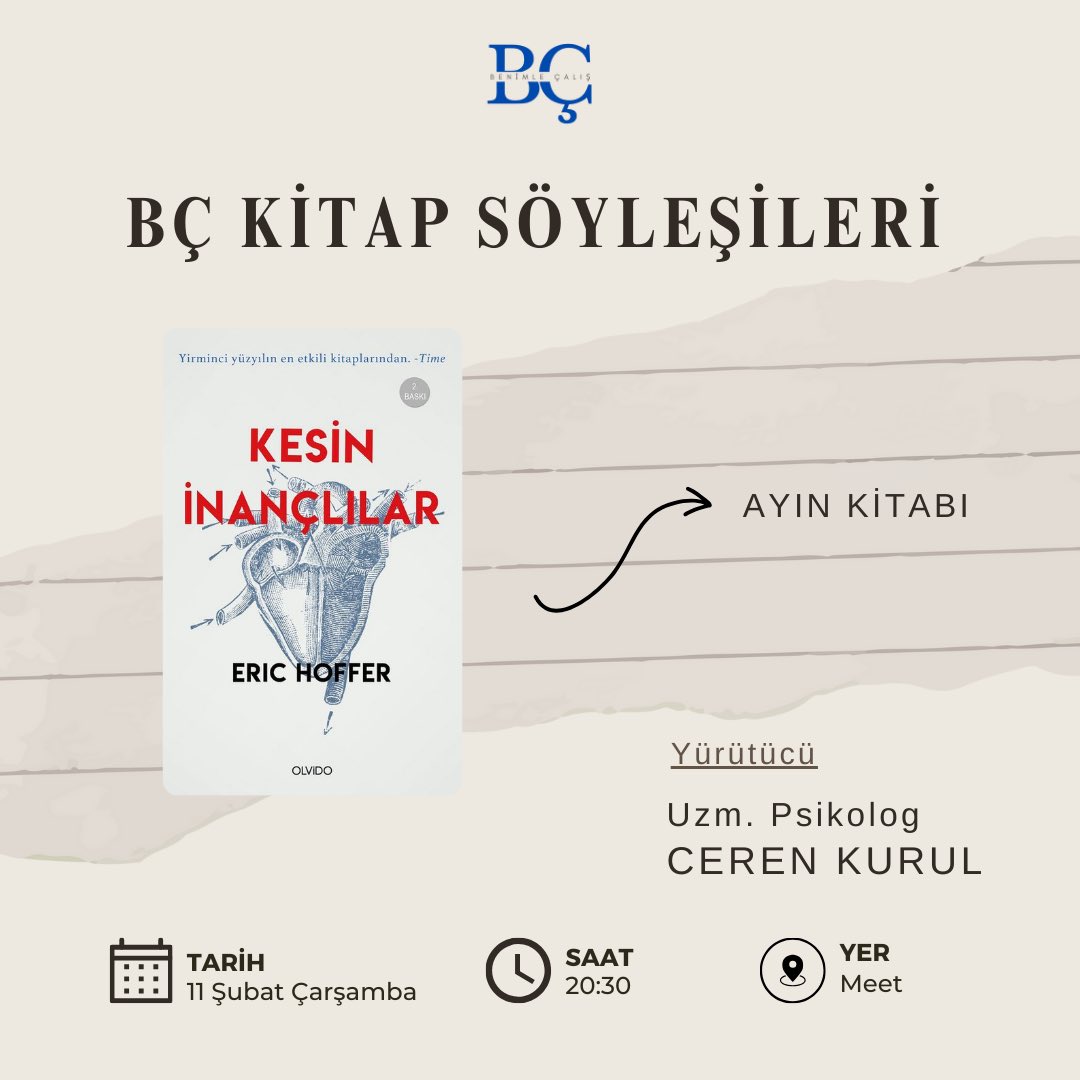 Sorgulamayı, merak etmeyi ve her fikri katmanlarına ayırmayı seven tüm üyelerimizi bu derinlikli sohbete bekliyoruz✨

🗓 Tarih: 11 Şubat Çarşamba 
🕣  Saat: 20.30
 📍 Yer: Google Meet