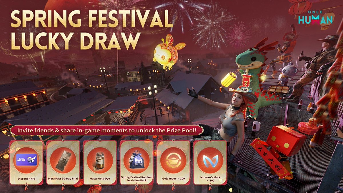 🏮 Join the Community &amp; Enter the Spring Festival Lucky Draw!

The festive season is here!  Connect with fellow Metas and celebrate together.
Simply share your in-game festive moments or invite friends to earn Lanterns &amp; Draw!🧧

🎁 Prizes Include:
✨ Discord Nitro (1 Month)
✨