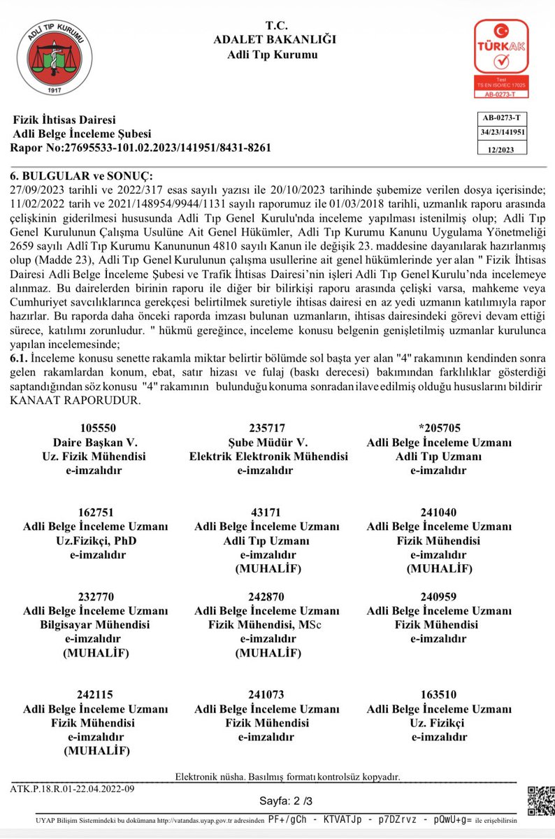 Sahtekar şeyhin senette nasıl tahrifat yaptığına dair Kriminal rapor.