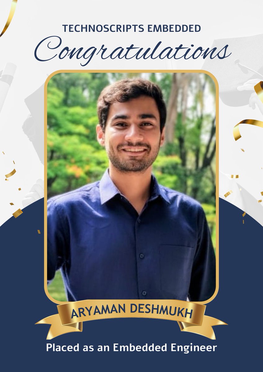 TechnoScript's tweet photo. Congratulations Aryaman Deshmukh on getting placed as an embedded Engineer. https://t.co/XBLvOeurLF