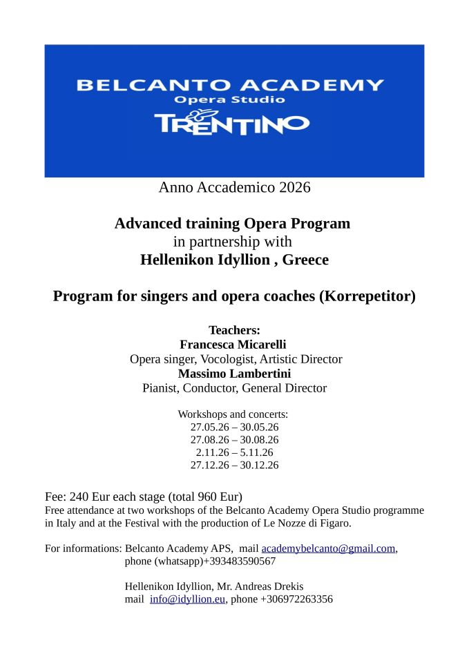 27. - 30. Mai 2026: 
Belcanto Academy