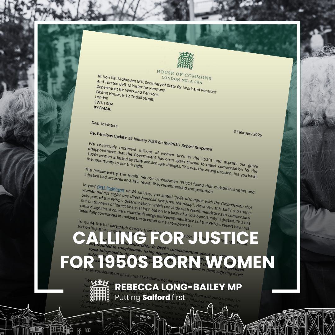 As APPG Co-Chair, I was joined by 91 MPs and Lords in calling for the Govt to reconsider its rejection of compensation for 1950s women for maladministered state pension age changes. The Ombudsman was clear: injustice occurred, compensation should follow. Read the letter in full👇