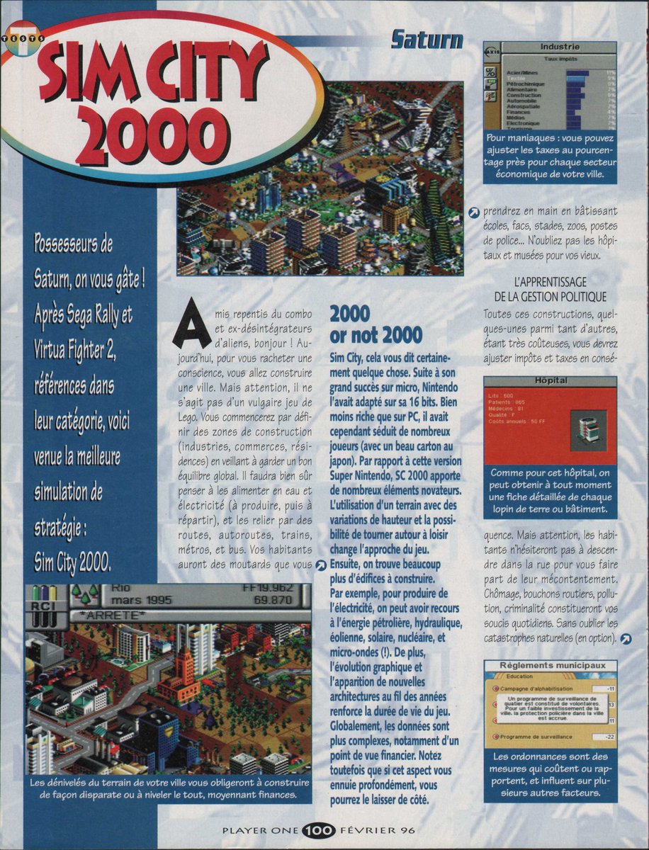AllmightoFranky's tweet photo. #Nostalgeek,on continue le feuilletage du #PlayerOne de février 1996!Les tests avec #SimCity2000 et #WildArms sur la #SEGA #Saturn! #retro #retrogaming #oldschool #80s #90s 1/5 https://t.co/Ug5PFVgkFt