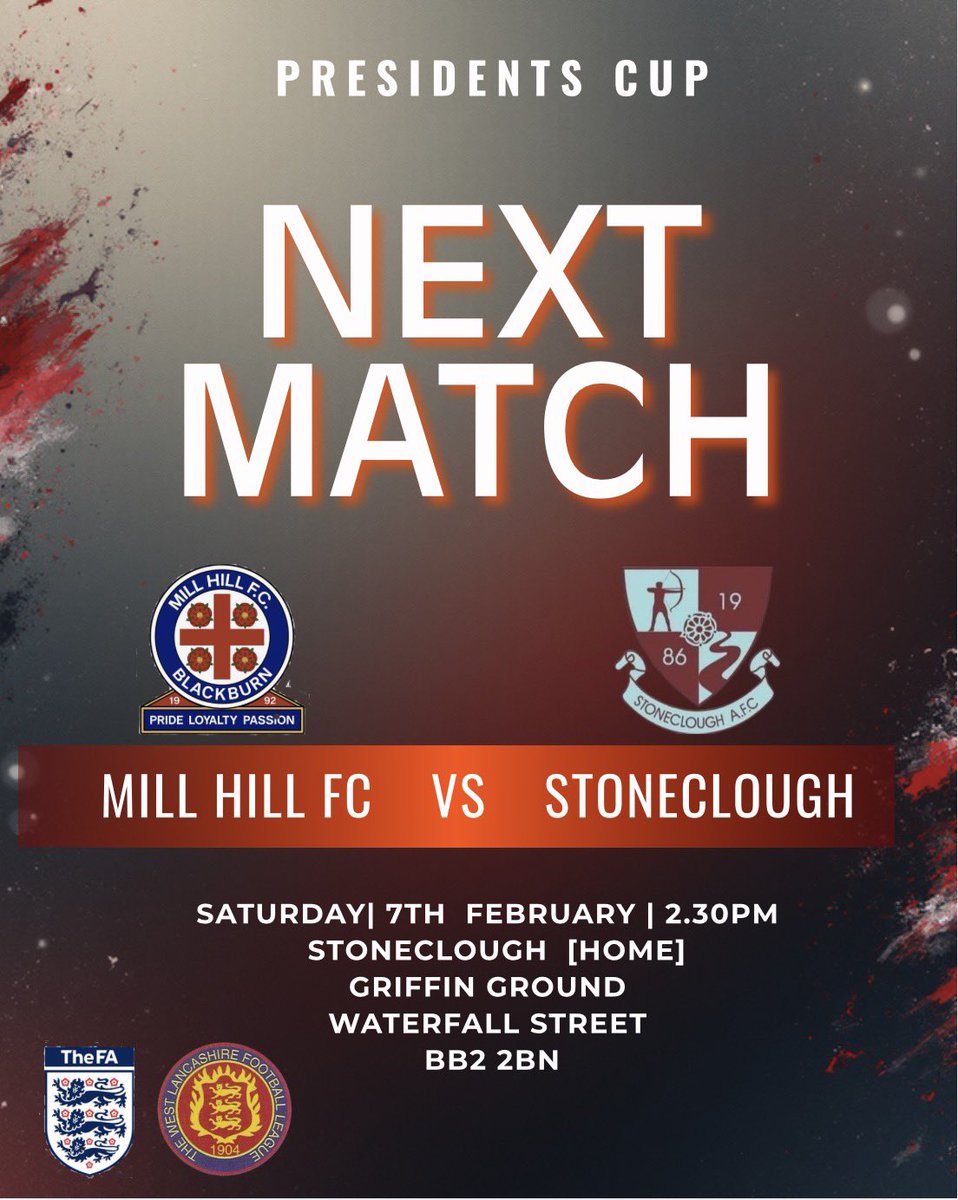 MillHill_FC's tweet image. Next up, we face Stoneclough F.C.. in the President’s Cup 😄

A massive game for us against a top side who’ll be well up for it after our late winner last time out. We know exactly what’s coming, and it’s one we need to be right at it from the first minute.

🕑 Kick-off: 2.30PM