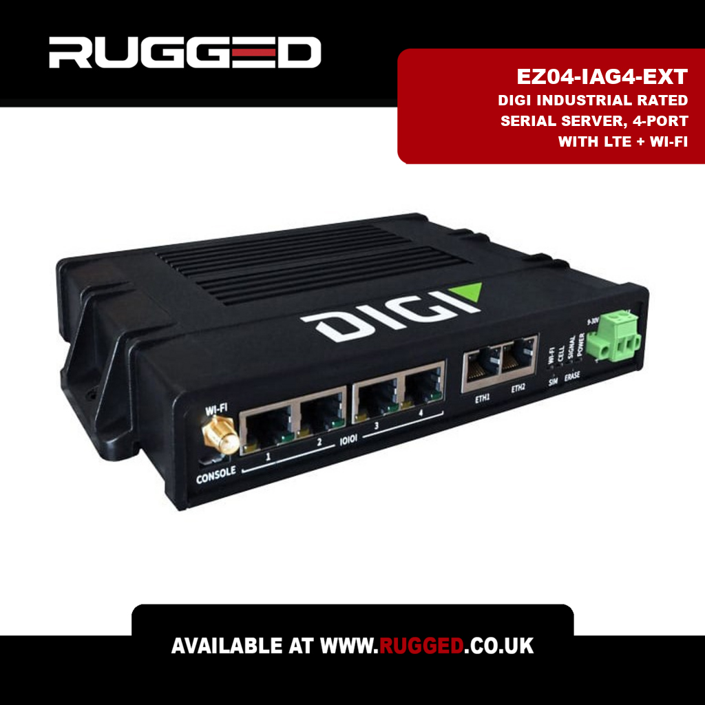 RuggedUK's tweet image. Modernise infrastructure with the Digi Connect EZ 4I Industrial Rated Serial Server (EZ04-IAG4-EXT). 4-port software-selectable serial, optional LTE/Wi-Fi. Click-to-connect for rapid deployment. #RuggedSerialServer #SerialServer #Digi #IoT zurl.co/1IlQ0