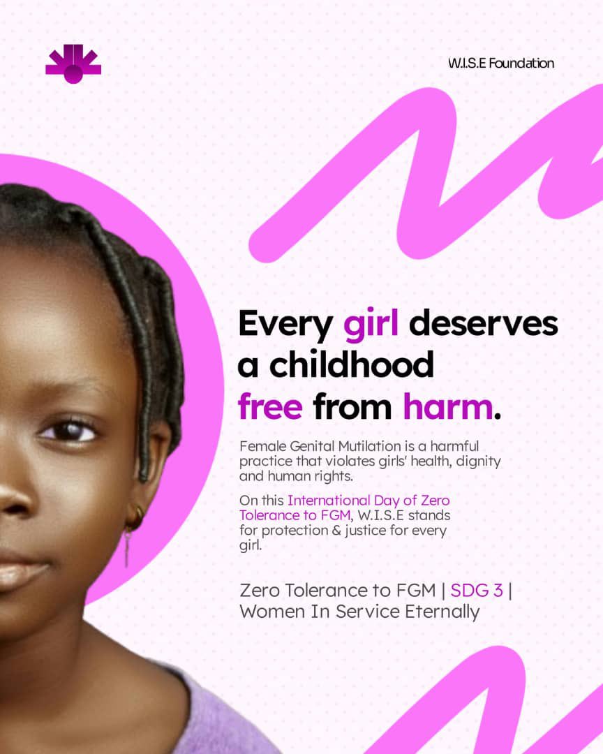 WISEFOUNDATION2's tweet image. ✋🩺 Zero tolerance for FGM means zero harm to girls.

On #ZeroToleranceFGM Day, we stand for health, dignity, and the rights of girls and women. 

Ending FGM is critical to achieving #SDG3 and protecting well-being for all.
#EndFGM #GirlsRights #GoodHealth #Girlchild