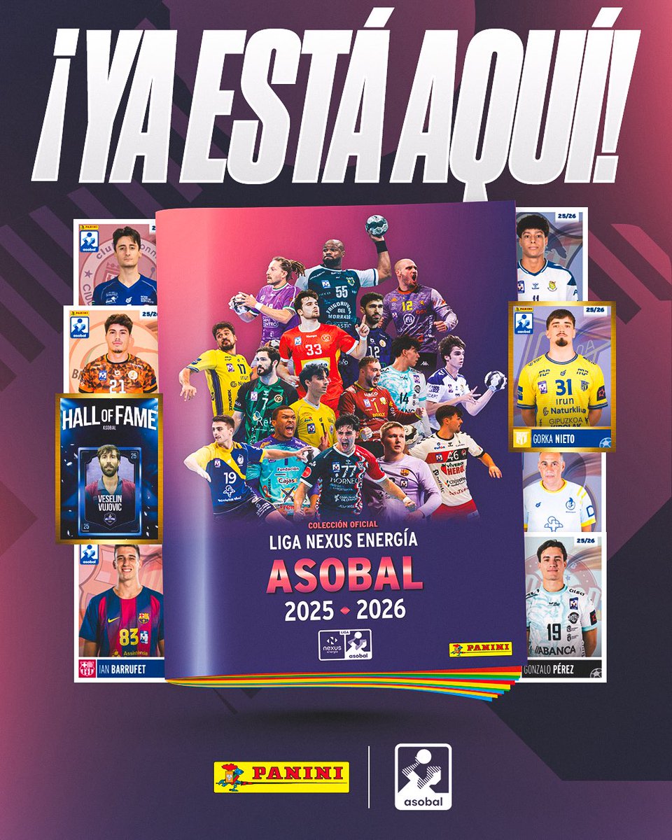 🚨 ¡Ya tenemos aquí la colección oficial de la Liga <a href="/NexusEnergia/">Nexus Energía</a> <a href="/ASOBAL/">ASOBAL</a> 2025/26!

🤾‍♂️ Colecciona a las estrellas de nuestro balonmano y descubre a los integrantes del Hall of Fame.

📢 Disponible en puntos de venta habituales y en nuestra tienda online ➡️ panini.es/shp_esp_es/lig…