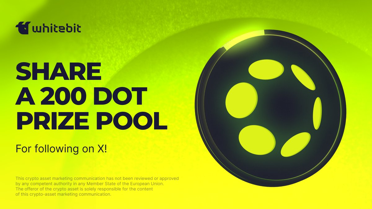 Complete a few steps by February 12 &amp; for a 200 DOT prize pool from <a href="/Polkadot/">Polkadot</a>:
1. Register on WhiteBIT: whitebit.com/auth/register?…
2. Follow <a href="/WhiteBit/">WhiteBIT</a> &amp; <a href="/Polkadot/">Polkadot</a>;
3. Tag a friend in the comments;
4. Quote this tweet;
5. Fill out the form: forms.gle/6ihtFv3HDh1aAy…
50 winners, 4 DOT