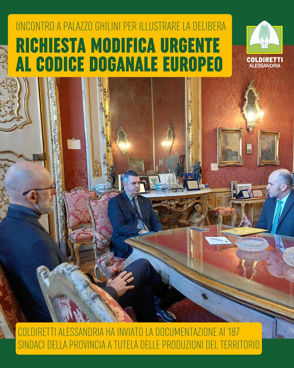 ColdirettiAL's tweet image. Serve modifica urgente a codice doganale europeo a tutela del vero Made in Italy
Inviata ai 187 Sindaci del territorio la proposta di delibera contro inganno sull’origine
L’iniziativa è stata presentata dai vertici Coldiretti al Presidente della Provincia Luigi Benzi
@coldiretti