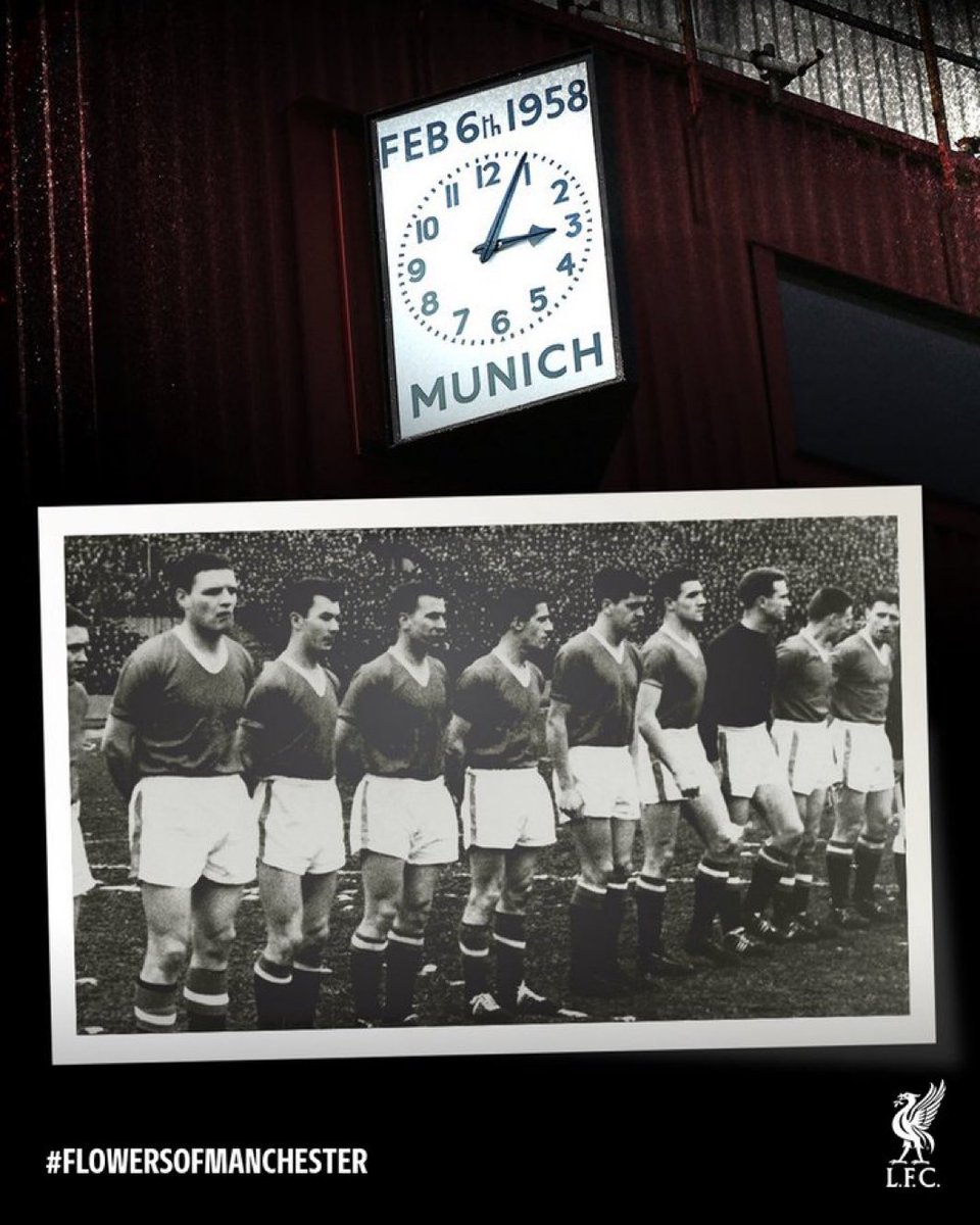 unitedfunfacts's tweet photo. The Munich air disaster remains one of the darkest days in football history. 

On 6 February 1958, British European Airways Flight 609, carrying Manchester United’s legendary “Busby Babes” team back from a European Cup tie, crashed on its third take-off attempt at Munich-Riem Airport due to slush on the runway.

Of the 44 people on board, 23 lost their lives, including eight talented young United players (Geoff Bent, Roger Byrne, Eddie Colman, Duncan Edwards, Mark Jones, David Pegg, Tommy Taylor, and Liam Whelan), three club officials, and several journalists and supporters.

Manager Sir Matt Busby was seriously injured but survived to rebuild the club, leading them to European Cup glory a decade later.

68 years on, we remember the victims, the survivors, and the unbreakable spirit of Manchester United. Never forgotten. 💔
#MUFC #Munich58 #BusbyBabes