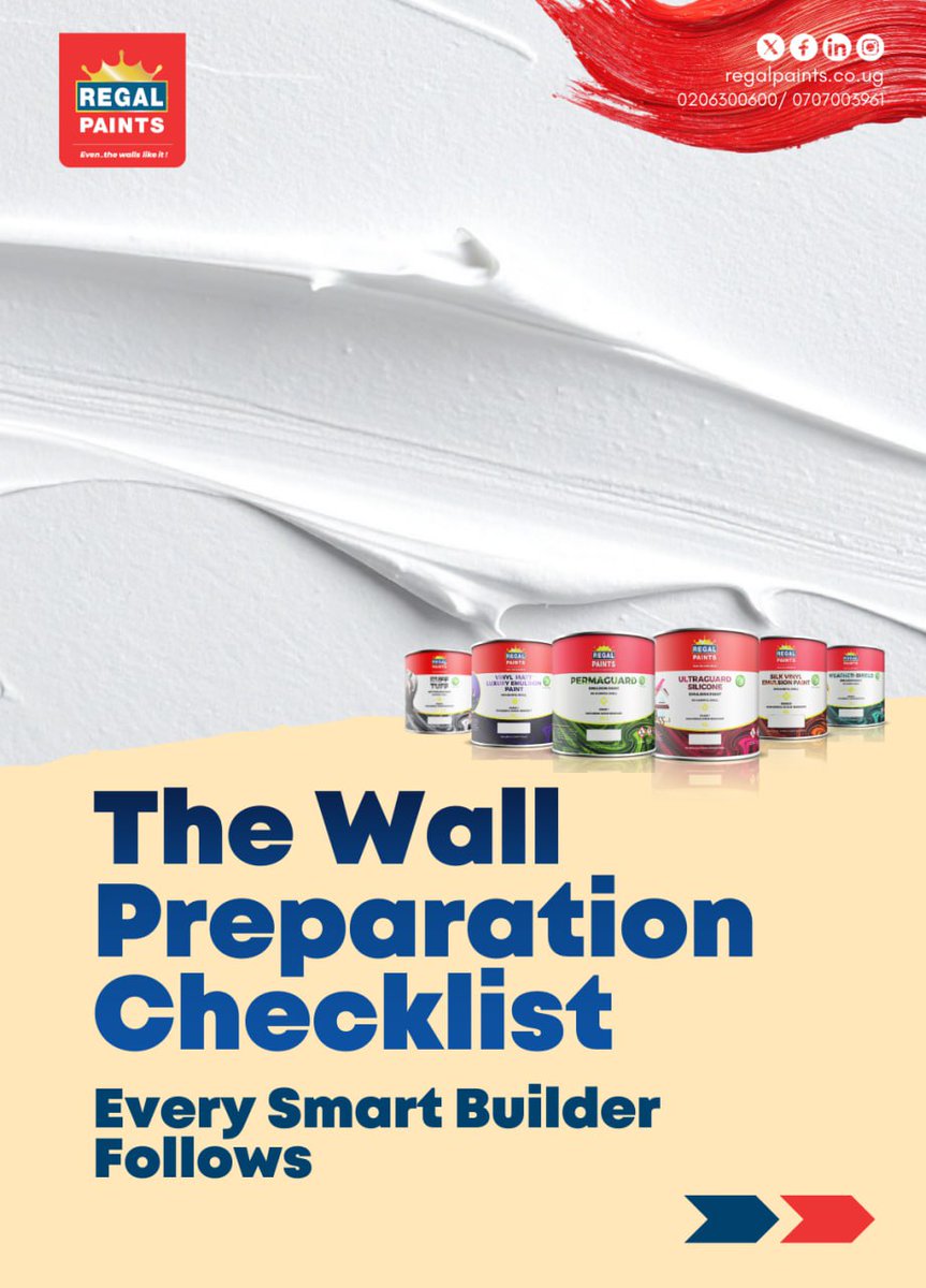 regalpaintsug1's tweet image. A perfect paint finish starts before the paint.
Inspect. Repair. Dry. Prime. Paint.

Swipe through the wall prep checklist smart builders follow to avoid costly mistakes.

📞 0707 003 961
#PaintRight #ConstructionTips #UgandaBuilds

1/2