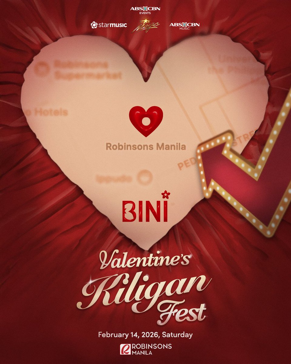 BINI_ph's tweet image. Looking for a sign this Valentine’s? Relive your kilig moments with us at the #BINI_KiliganFest 💝

📍Midtown Atrium, Robinsons Manila
🗓️ February 14, 2026

Stay tuned for more honey-sweet details! 💋
🔗 linktr.ee/bini_official

#BINI #BINI_KiliganFest #RobinsonsManila