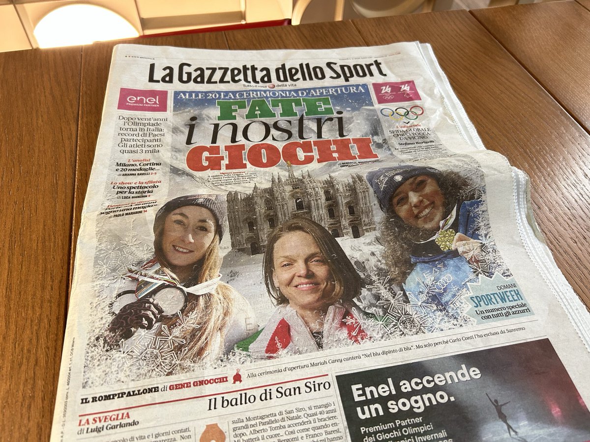 paulsteens's tweet photo. La Gazetta dello Sport in ijsblauw vandaag met 20 pagina’s over #MilanoCortina2026 https://t.co/a3hTvqFbPK