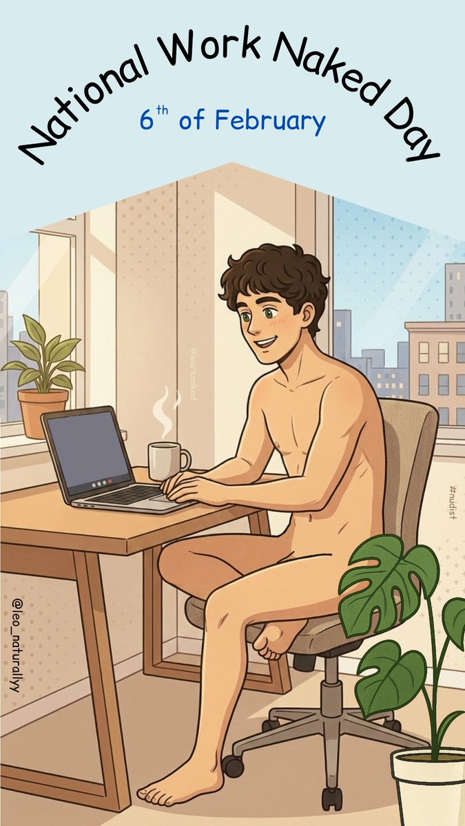Leo_naturally's tweet photo. Happy National Work Naked Day!
How are you doing today? 
#worknakedday #nudeatwork #nudist https://t.co/wLTkYnORqt