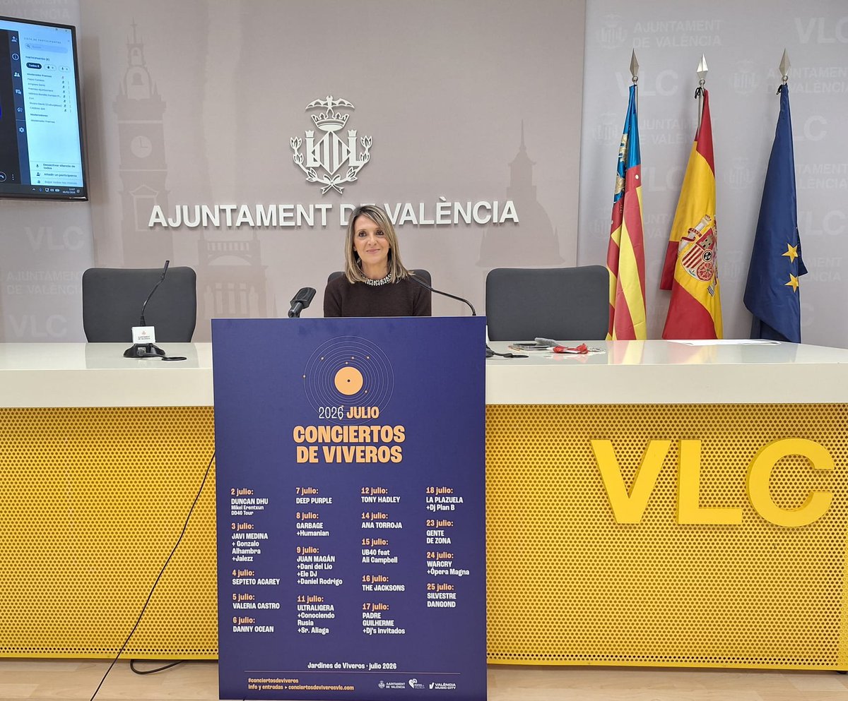 AjuntamentVLC's tweet image. 🎸Presentamos el cartel de los @Conc_ViverosVLC de julio, que contará con la actuación de 34 artistas en 18 noches.

🎼Con diversos estilos musicales como pop, rock, reggae y música electrónica.

👨‍🎤Destacan artistas como @valeriacasrod, @Ana_Torroja, @JuanMagan, @GdZOficial,…