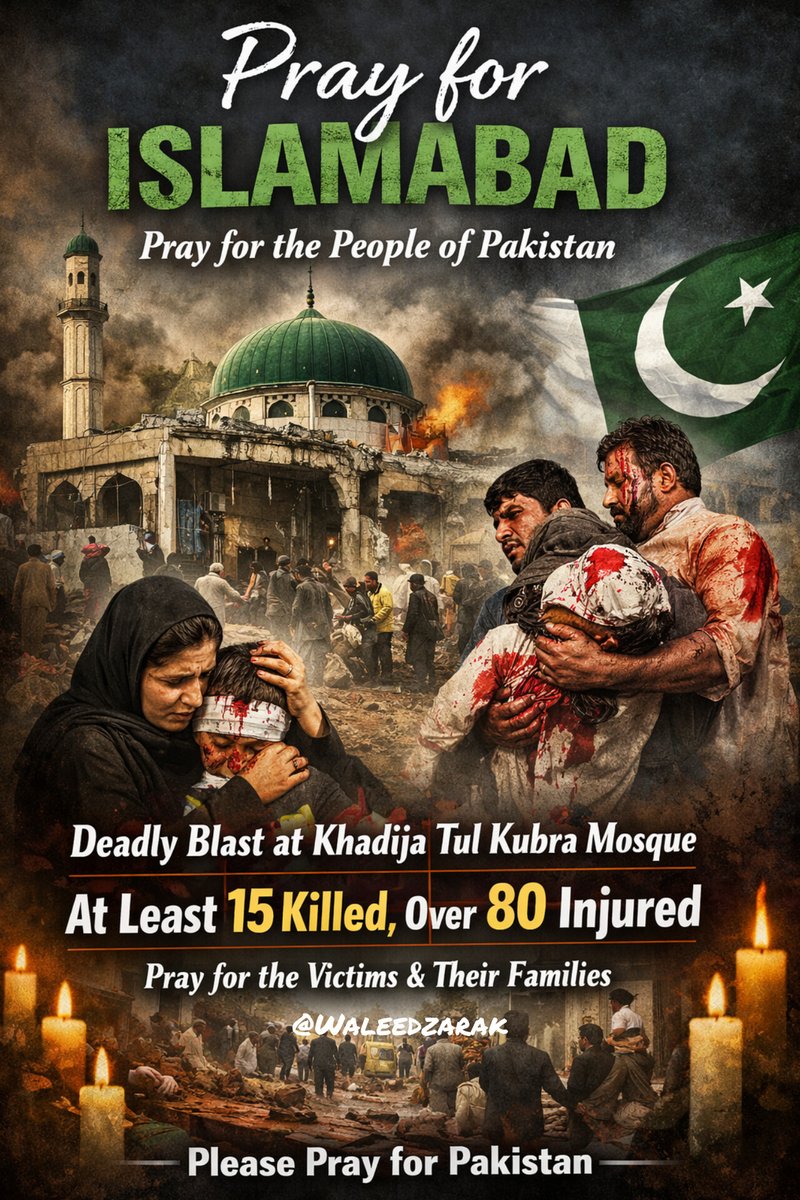WaleedZarak's tweet photo. My heart goes out to the people of Pakistan after the devastating blast at Khadija Tul Kubra Mosque. 💔 It's truly heartbreaking to hear about the lives lost and the many injured. 🙏 Let's keep the victims and their families in our thoughts. 🕊️ #Islamabad
@javerias @RabiaKhanGul https://t.co/1Drqrek03O