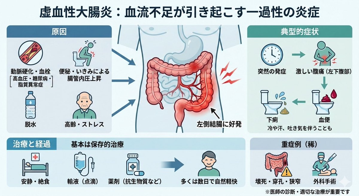 dai217S's tweet photo. 虚血性✖️✖️
病気でこの言葉がつくと、重病であることが多数。

ただ、大腸だけはそこまで重病化せず良くなるものも。
それが、「虚血性大腸炎」

早朝に左下腹部の腹痛➕血便で発症するのが典型的パターン。

痛みがそれなりにありますが、数日凌げれば、自然改善も期待できます。
#虚血性腸炎 https://t.co/ifXq2wxN6N