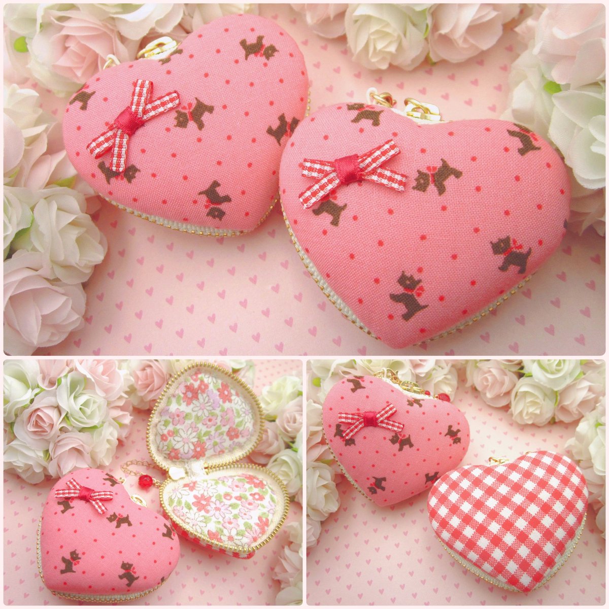 ハート型ミニポーチ♡ 水玉わんこ柄🐶 なかなかときめくワンちゃん柄に