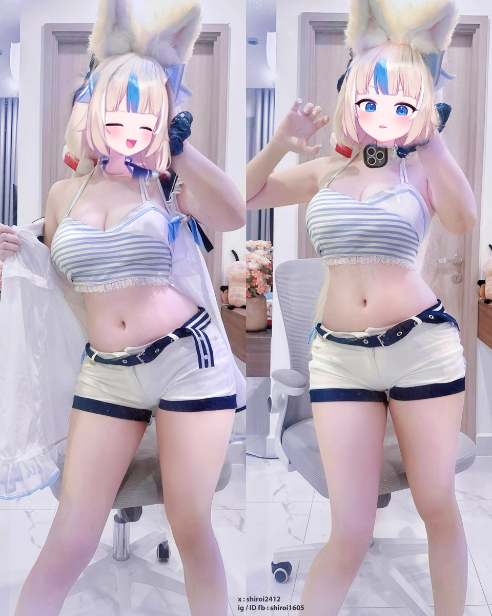 Shiroi - サバコスプレ（ウサギ耳・ストライプトップ）