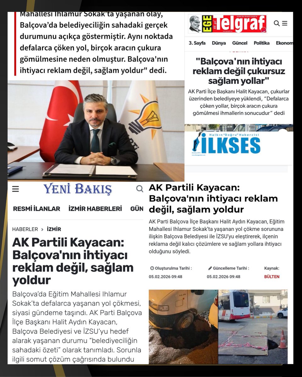 REKLAMDA ÖDÜL, SOKAKTA ÇUKUR: BALÇOVA’DA BU İHMAL KİMİN SORUMLULUĞU?

Değerli Balçovalılar,

Bugün Eğitim Mahallesi Ihlamur Sokak’ta yaşanan olay, Balçova’da belediyeciliğin sahadaki gerçek durumunu açıkça göstermiştir.

Aynı noktada defalarca çöken yol, birçok aracın çukura