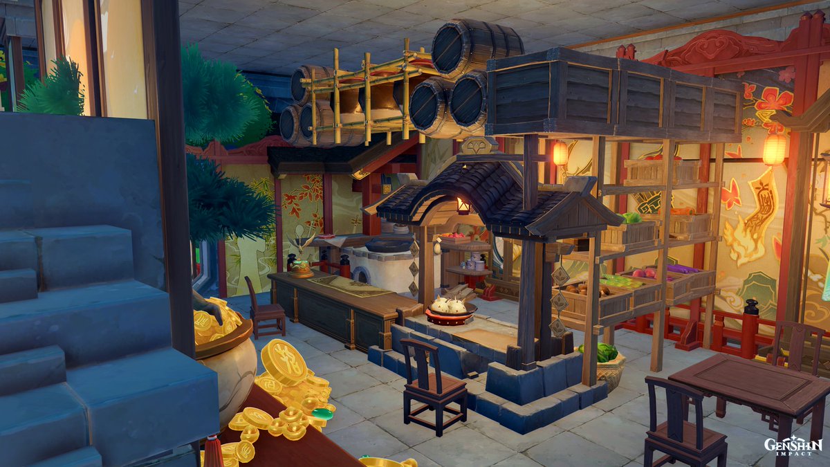 aoispice's tweet photo. Xiangling and Guoba's New Year Restaurant 🌶️🧧 [Genshin] #塵歌壺 #sereniteapot #尘歌壶 https://t.co/admlWr3XkC