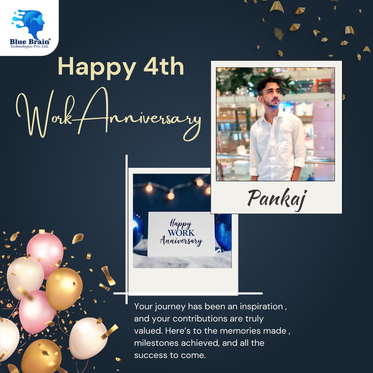 BlueBrainTech's tweet photo. Happy 4th Work Anniversary, Pankaj! 

Celebrating 4 years of dedication and excellence as a Senior WordPress Developer at Blue Brain Technologies Pvt. Ltd. 💙

Cheers to many more milestones ahead! 🚀

#bluebraintechnologies #happyworkanniversary https://t.co/5O5GV5ZzGF