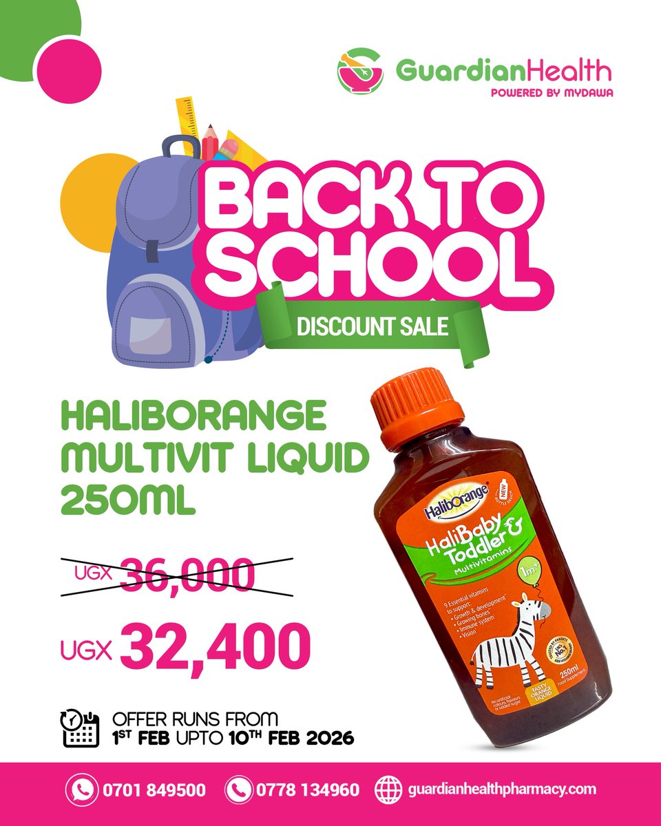 mydawaug's tweet photo. Say goodbye to Weak immunity and Poor oral health this #BackToSchool season! 💪🏽🦷

Our Back-to-School Combo has you covered:
✨ Mouth Wash now at UGX 40,500
✨ Haliborange Multivitamins now at UGX 32,400 https://t.co/hs5VodzjRR