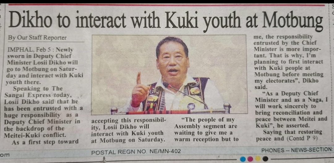 Dikho's idea to meet kuki youths at Motbung is unnecessary.  He should rather ask those kacha Nagas who blocked the kukis commuting between Lamka to KPI to cease ASAP. The plan to visit Motbung is  a snub to the Kukizo community's demand for UT with Legislature.