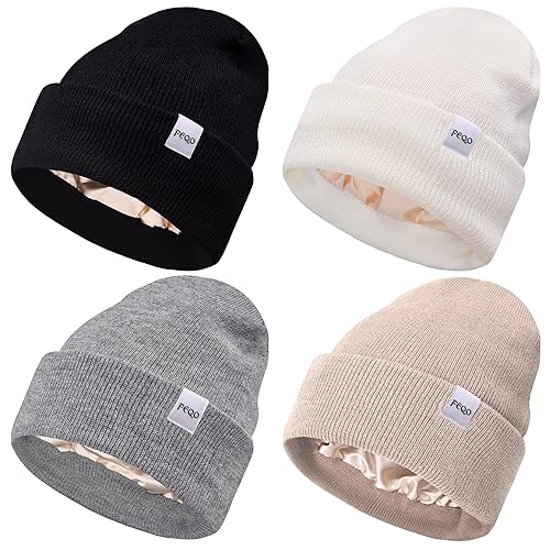 I just received FEQO 4 Pack Satin Lined Beanie Hats Soft Silk Lined Beanies Knit Warm Cuffed Hats for Women Men - Black, White, Light Gray, Oatmeal from baaddu via Throne. Thank you! throne.com/chuoixci #Wishlist #throne