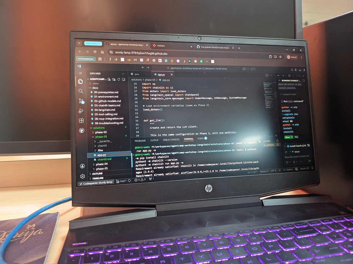 AlwaysRockie's tweet photo. Feeling privileged to be part of the “Building AI Chat Agents” workshop by Unicourt 🙌✨

Excited to learn hands-on AI, tool calling, and deployment under the guidance of Augustine Correa 🚀🤖

Grateful for this opportunity!
#TechMang26 #AgentCamp
#AI #TechJourney #Gratefu https://t.co/vFKyttZ0Pw