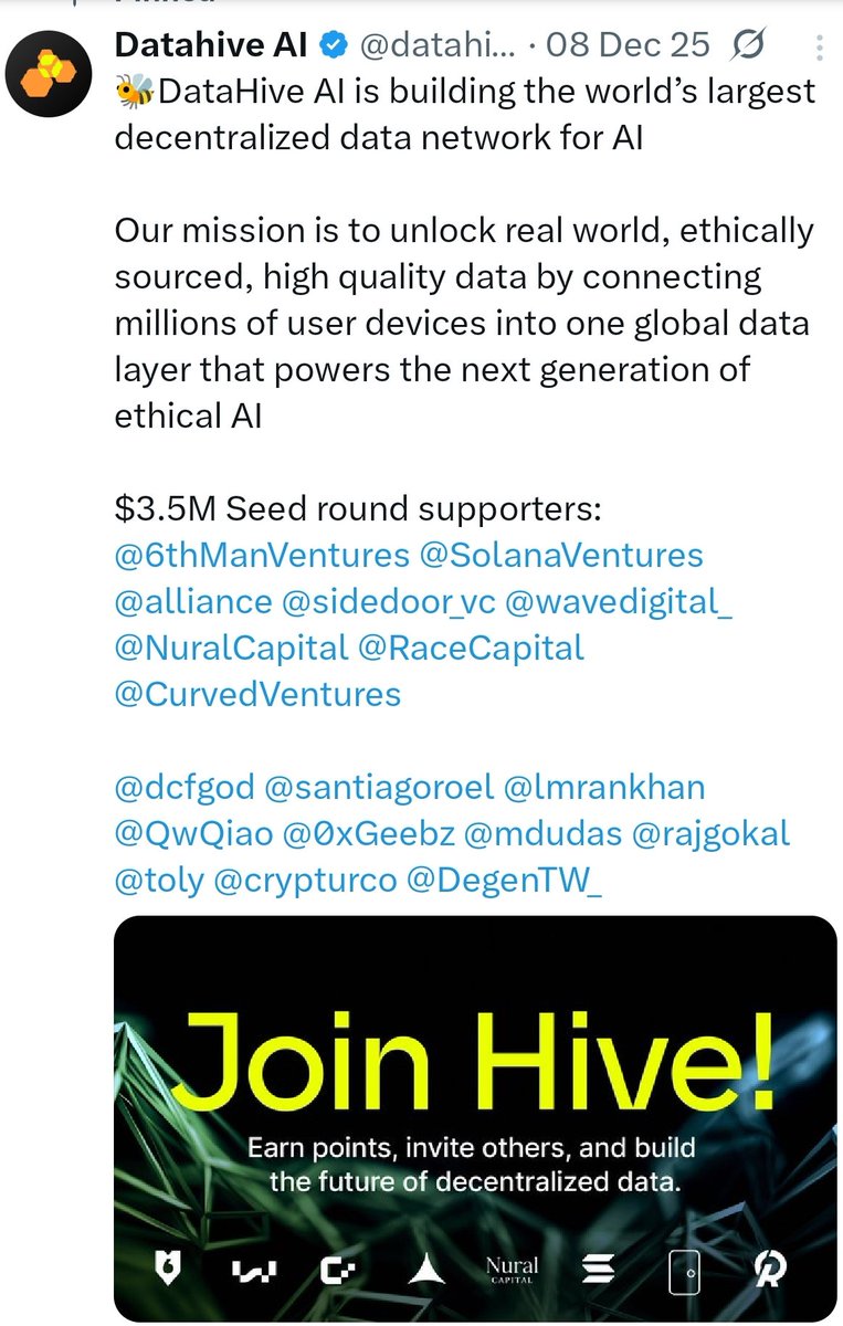 singh194340's tweet photo. @datahiveai DATA HIVE IS ONE OF THE MOST VALUABLE AIRDROP 
JOIN FAST DONT SKIP https://t.co/CrLkK54EmX
My code is q9am4mz enter this code to get 20% extra bonus https://t.co/E1Wy2CUMOF