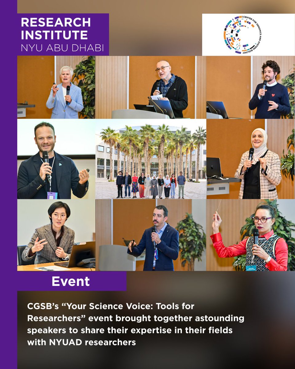 RINYUAD's tweet photo. Your Science Voice: Tools for Researchers wrapped up at NYU Abu Dhabi🧬🎙️

Jan 29–30 &amp; Feb 2, 2026: talks + hands-on workshops on storytelling, AI, visuals, and engagement helping researchers communicate science with impact.

#NYUAD #NYUADResearchInstitute #NYUADRICGSB https://t.co/CamYTHZEeS