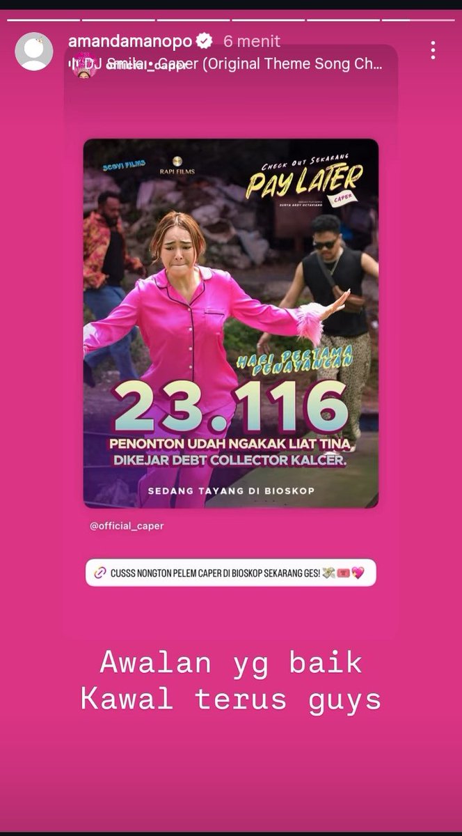 ElKurnia6's tweet photo. Alhamdulillah, awalan yang baik 😇😇😇

Yuk guys ramaikan, jangan lupa nonton #FilmCAPER  tayang di seluruh bioskop Indonesia 😉

#CAPER https://t.co/jfct5UFlMn
