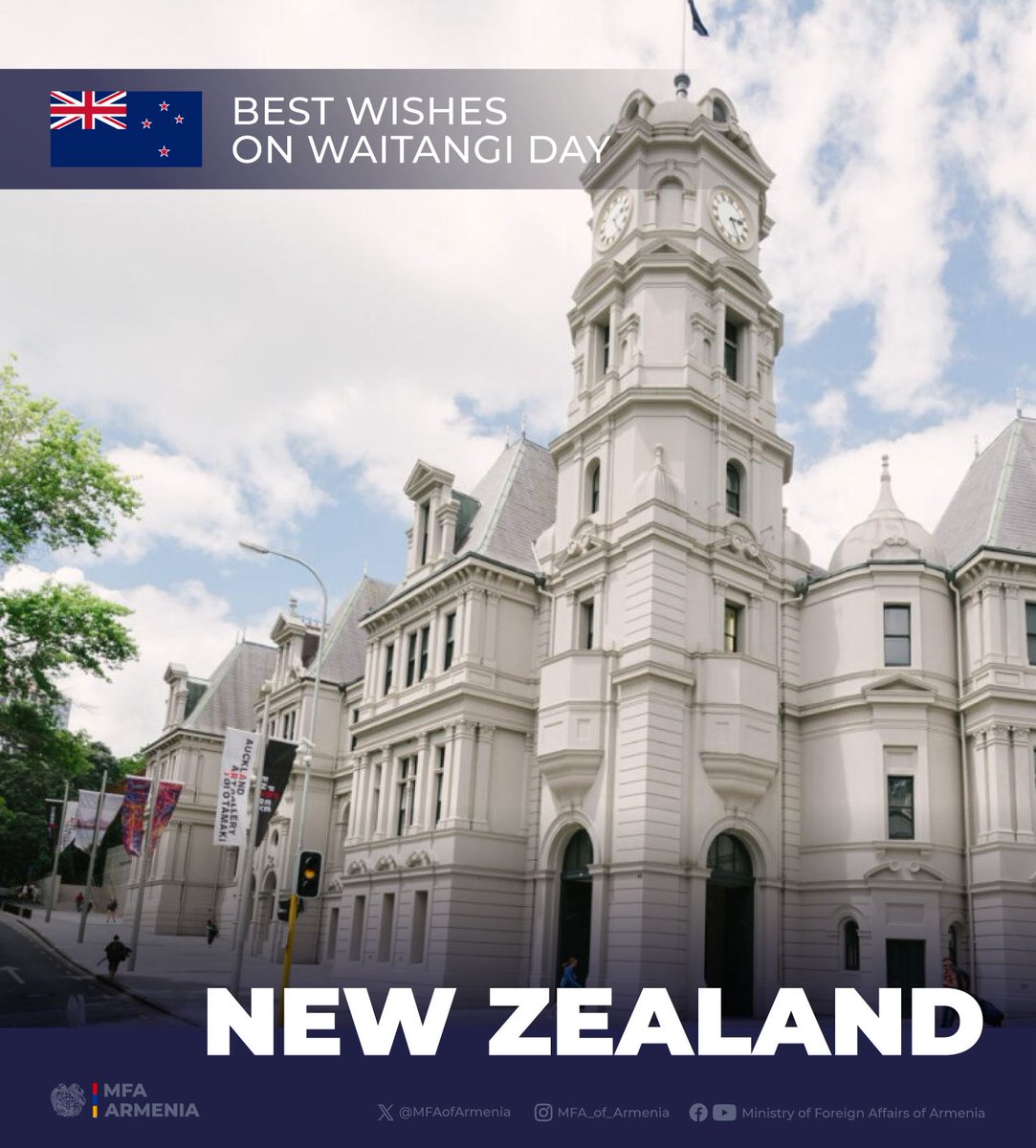 MFAofArmenia's tweet photo. Warm congratulations &amp; best wishes to friendly #NewZealand🇳🇿 on the occasion of #WaitangiDay.

#Armenia🇦🇲 is ready to develop cooperation based on shared democratic values &amp; mutual respect. https://t.co/U2Y85vTrrK