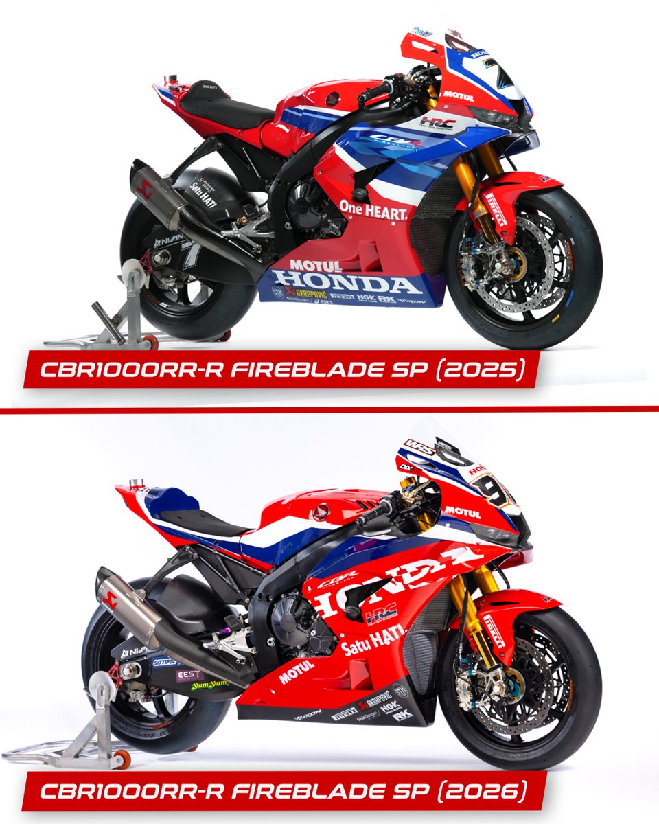 HondaMoto_HRC's tweet image. Unveiling the 2026 livery for World SBK!
Find the difference between the 2025 and 2026 CBR1000RR-R FIREBLADE SP 🤔

Let us know in the comments if you find anything!

#Honda #WSBK