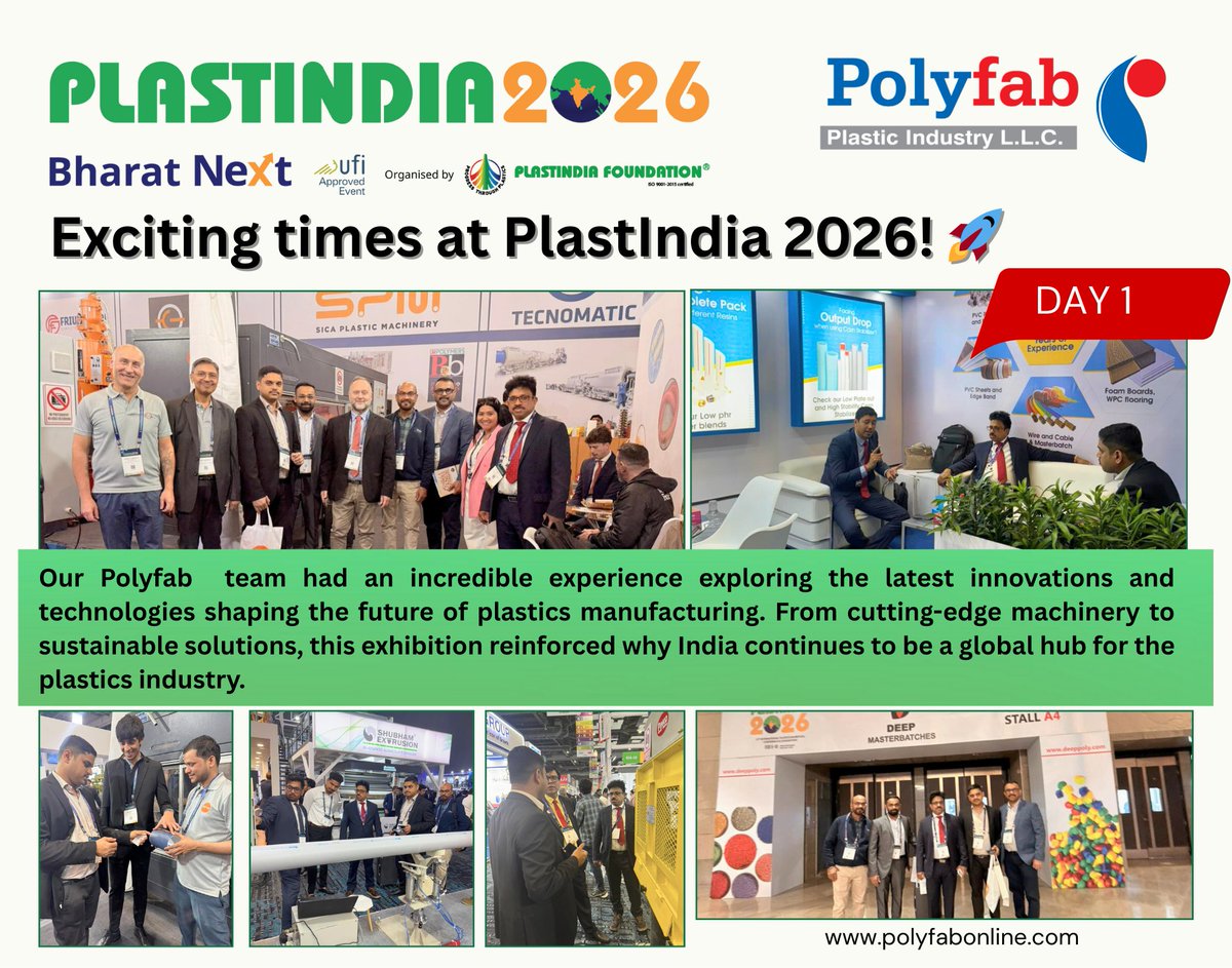 polyfabonline's tweet image. #PlastIndia2026 #Polyfab
Exciting times at PlastIndia 2026! 🚀

Our Polyfab Plastic Industry team had an incredible experience exploring the latest innovations and technologies shaping the future of plastics manufacturing.

#PlastIndia2026 #PolyfabPlasticIndustry