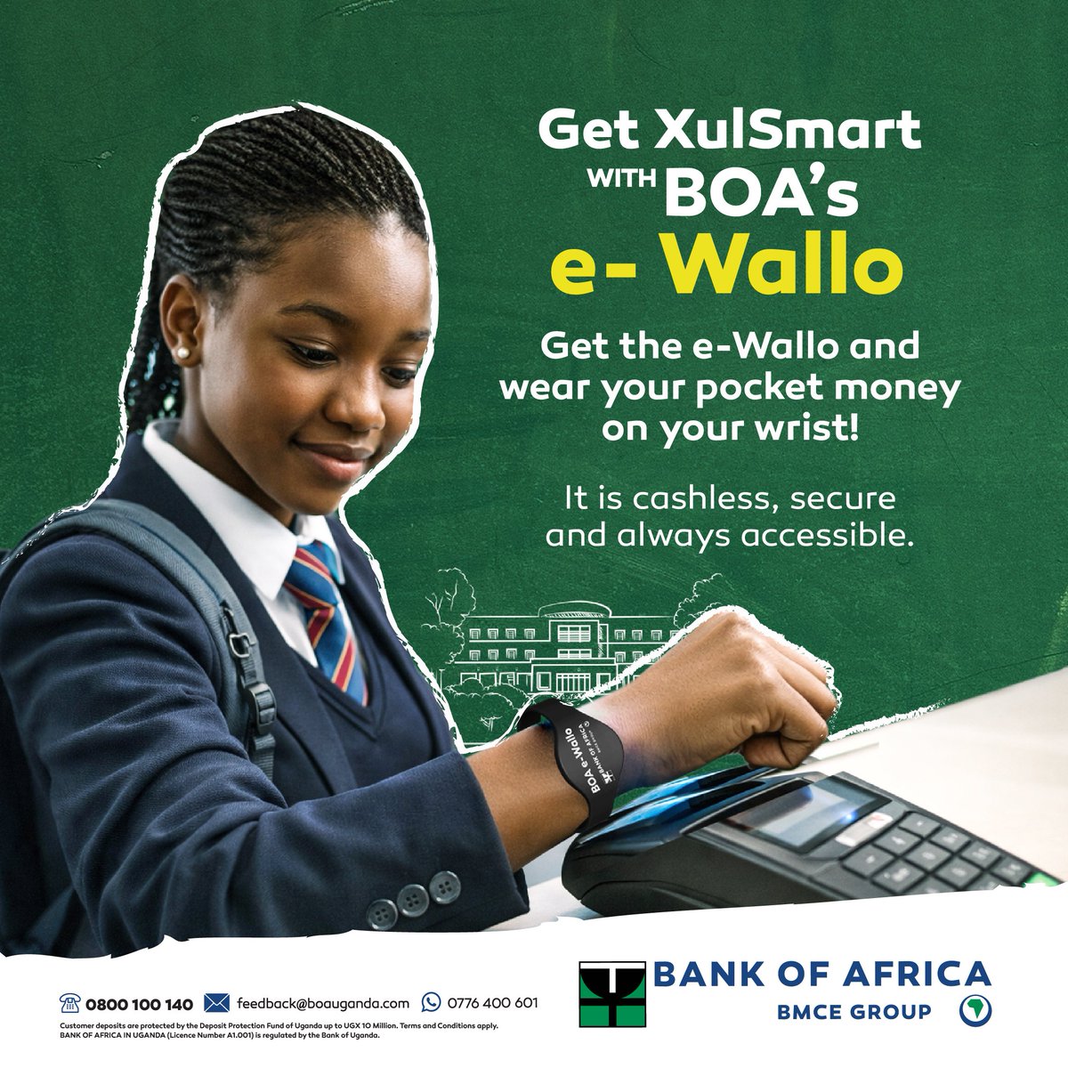 No more “My pocket money got lost!”
With BOA’s e-Wallo, students can wear their pocket money on an NFC-enabled wristband.

It’s secure, cashless, and always ready for school canteen purchases. 

Visit any BOA Branch to get started today.