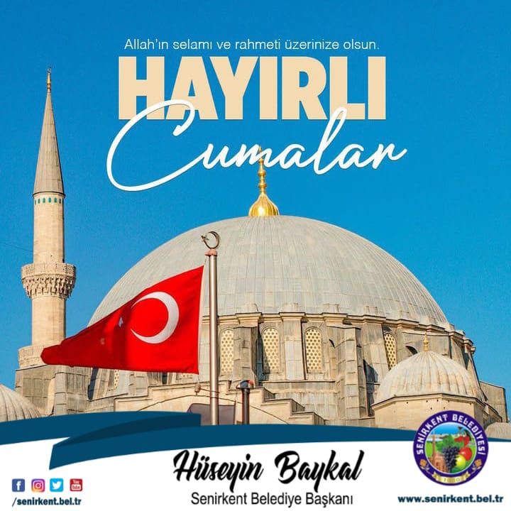 Rabbim bu mübarek Cuma gününde dualarınızı kabul, gönlünüzü huzurlu, ömrünüzü bereketli eylesin.
Hayırlı Cumalar dilerim. 

Hüseyin BAYKAL
Senirkent Belediye Başkanı
#Senirkent #Senirkentbelediyesi #HüseyinBaykal