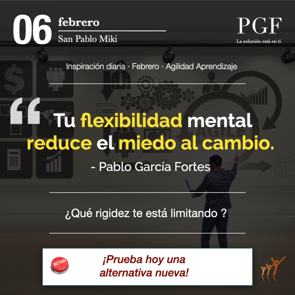 «Tu flexibilidad mental reduce el miedo al cambio.»

Pablo García Fortes

¿Qué rigidez te está limitando?

Microacción del día: Prueba hoy una alternativa nueva.

#Citadeldía  #PabloGarcíaFortes #AgilidadAprendizaje #LifelongLearning #SoftSkills #FlexibilidadMental