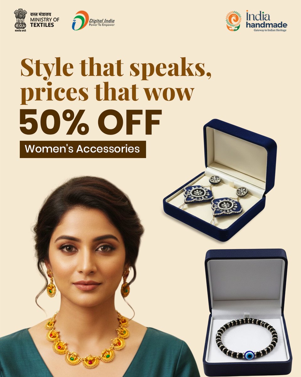 Indiahandmade_'s tweet image. Style that speaks, prices that wow ✨
Discover our Women’s Accessories collection—where elegance meets everyday charm.
Now at 50% OFF
Buy now at Indiahandmade.com 
✨ Explore. Support. Empower.

#Indiahandmade #SupportArtisans #HandloomIndia #VocalForLocal #MadeInIndia