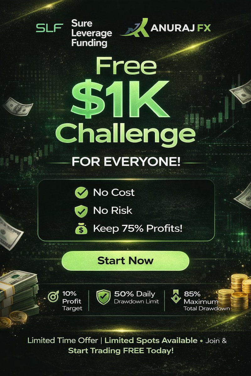 🚨 FREE $1,000 TRADING CHALLENGE FOR EVERYONE 🚨
✅ How to Claim:
1️⃣ Follow <a href="/anuraj_fx/">ANURAJ FX</a>
2️⃣ Subscribe to  channel youtube.com/@jaat_anuraj_f…
3️⃣Like❤,Repost🔁, Tag 4 Friends😎
4️⃣ Join Discord &amp; open a ticket to claim
👉 discord.gg/VMQhvQHmAv