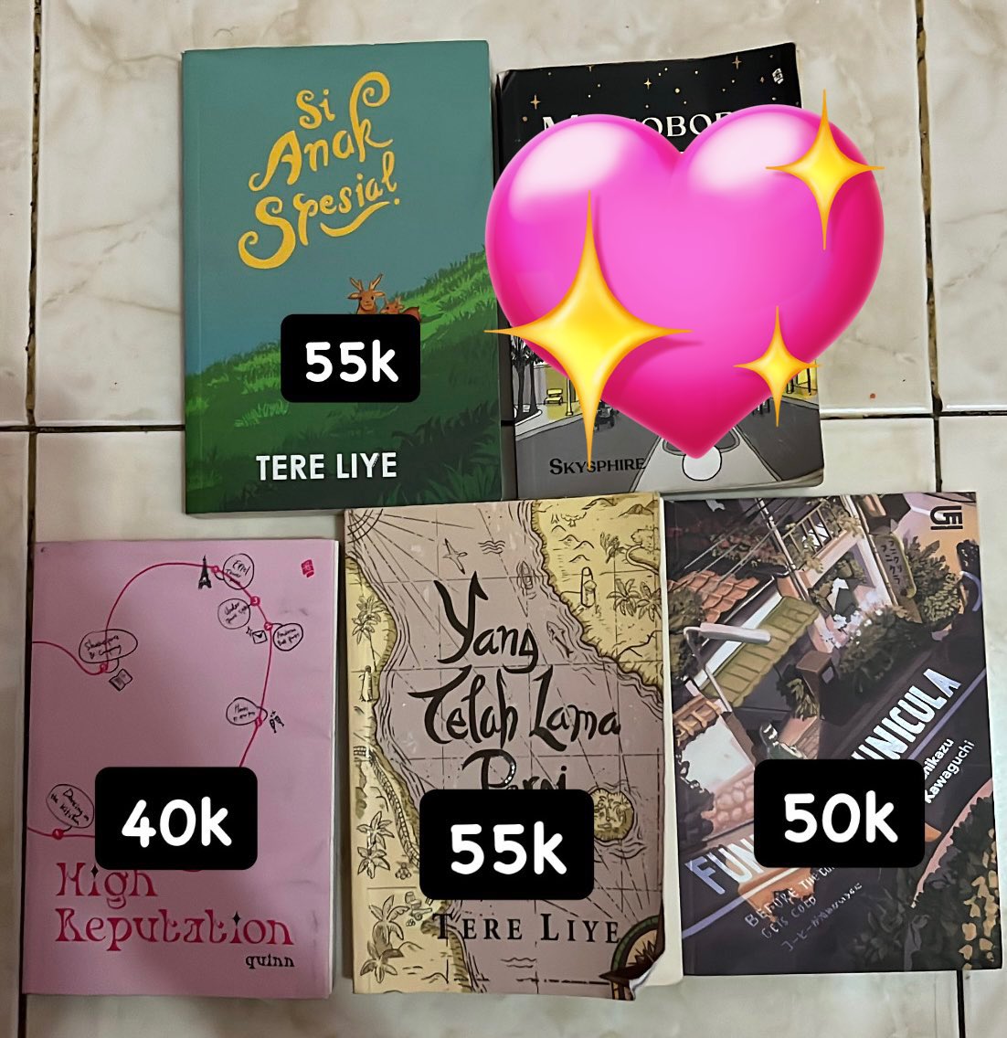 ilovcorndog's tweet photo. Wts Novel preloved

Si Anak Spesial
Yang Telah Lama Pergi
High Reputation
Funiculi Funicula

boleh nego tipiz

ALL ORI 100%
dm for condi https://t.co/6cVzeII3dH