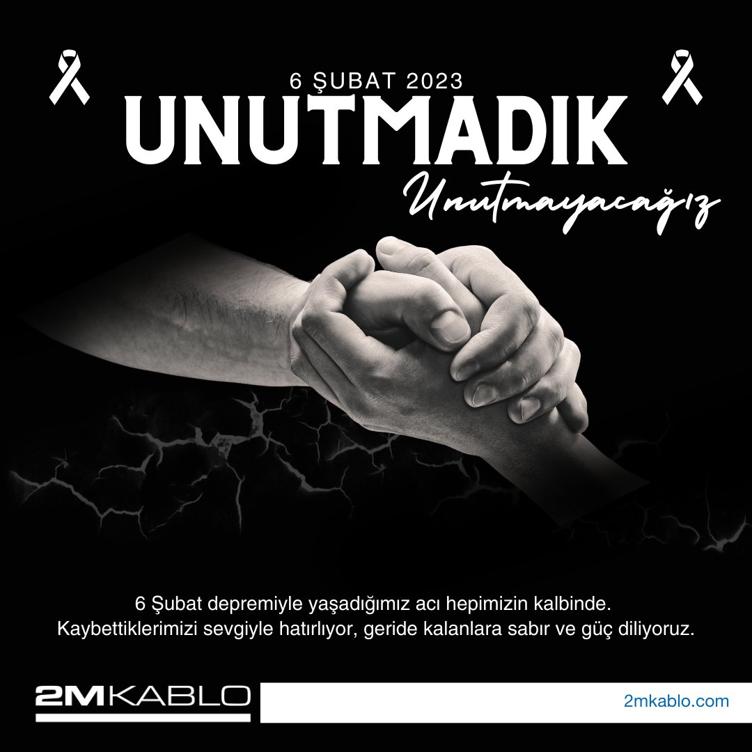 2mkablo's tweet photo. 6 Şubat depremiyle yaşadığımız acı hepimizin kalbinde. Kaybettiklerimizi sevgiyle hatırlıyor, geride kalanlara sabır ve güç diliyoruz.

#6Şubat2023 #Unutmayacağız #HepimizinKalbinde #Kahramanmaraş #Hatay https://t.co/jGHVOA4lV3