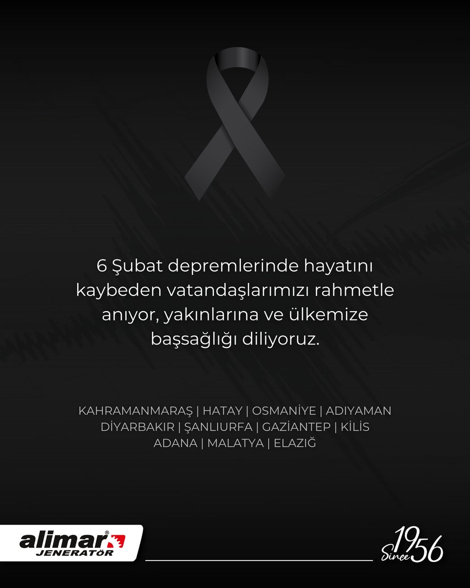 6 Şubat depremlerinde hayatını kaybeden vatandaşlarımızı rahmetle anıyor, yakınlarına ve ülkemize başsağlığı diliyoruz.