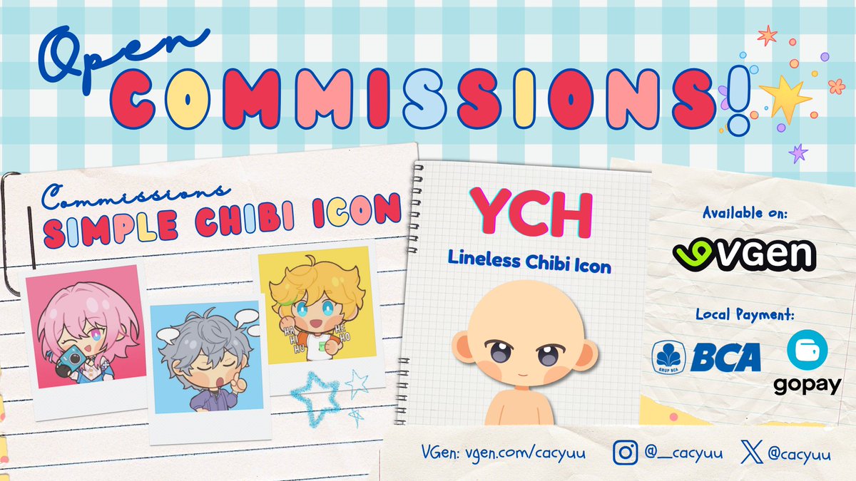 cacyuu's tweet photo. [ RTs appreciated! 🙏 ]

✨️OPEN C☆MMISSIONS✨️

Hello~ I've recently updated my comsheet! Now available through VGen for int'l clients! 🤩
🔗: https://t.co/gvxFFAUNCY

Please check details in the thread below! 🥹

#opencommission
#comms #zonajajan #artidn #VGenComms 

(1/4) https://t.co/Zsw1zyJZcN