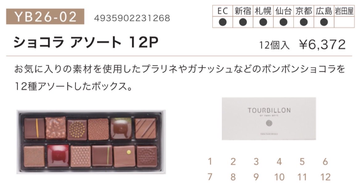 トゥルビヨン バイ ヤン ブリス　ショコラ アソート 12P SDC020 ショコラ アソート 12P YB25ー02｜トゥルビヨン