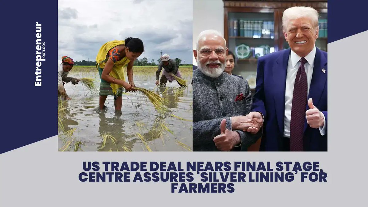 EntreprenuerOut's tweet photo. The India–US trade deal is in its final stage, with the Centre assuring farmers that agriculture and dairy interests remain protected while export opportunities expand.

Read More:
https://t.co/Bgpnnq2v8Q

#indiaustradedeal #farmersfirst #farmersfirst #tradeagreement https://t.co/FUVVt8X0zL