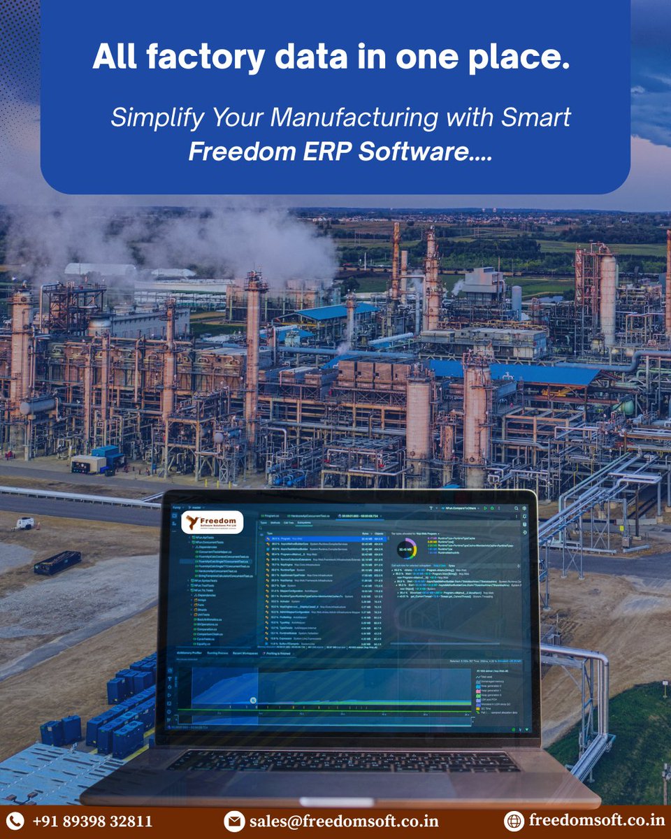 erp_freedom's tweet photo. One ERP. One Dashboard. Total Factory Control.

Run your manufacturing business smarter with Freedom ERP.

📞 +91 8939 832 811 / 8969 900 900

#FreedomSoftwareSolutions #FreedomERP #ManufacturingERP #SmartManufacturing #DigitalFactory #ErpSoftware #Erpformanufacturing https://t.co/91PsJEPrp7