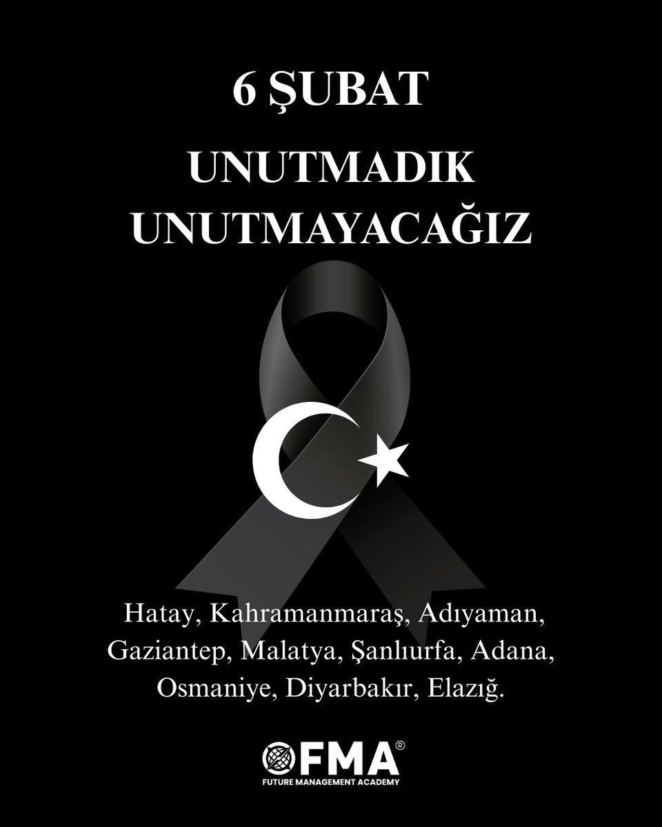 FMAAkademi's tweet photo. 6 Şubat depreminde yaşamlarını yitiren dostlarımızı ve hemşehrilerimizi rahmetle anıyoruz. Ailelerine ve sevenlerine yeniden başsağlığı ve sabır diliyoruz. https://t.co/oiSmkq3Khk